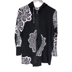 Metropolitan Cotton Long Sleeve Boho Full Zip Black Purple Sweatshirt Medium